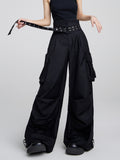 Dodobye Women's Black Gothic Y2k Cargo Pants 90s Streetwear Aesthetic Parachute Pants Vintage Harajuku High Waist Emo Trousers Clothes