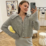 Black Friday Dodobye Chic Knitted Lapel Pearl Cardigan Women Loose Solid Single-Breasted Short Sweaters Female Autumn Elegant Street Daily Knitwear