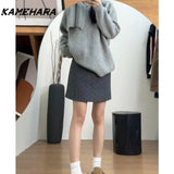 Dodobye Japanese Shibuya Grey Sweater Paired Polka Dot Mini Skirt Winter Korean Sweet Spicy Streetwear Y2k 2 Piece Sets Платье