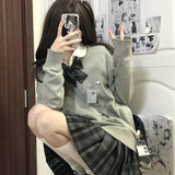 Black Friday Dodobye Jk Pullover Sweater Women Japan Solid V-Neck Thin Loose Pretty Style Knit Fashion Casual Lazy Sweet School Girl All Macth Jumper