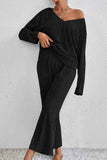 Dodobye V Neck Ribbed Long Sleeve Two-Piece Set