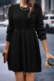 Dodobye Solid Color Shirring Long Sleeve Knitted Dress