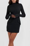 Dodobye Solid Color Mock Neck Bell Sleeve Dress