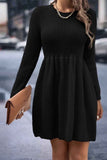 Dodobye Solid Color Shirring Long Sleeve Knitted Dress