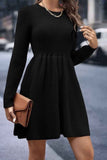 Dodobye Solid Color Shirring Long Sleeve Knitted Dress