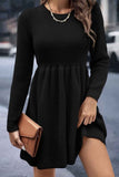 Dodobye Solid Color Shirring Long Sleeve Knitted Dress