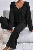 Dodobye V Neck Ribbed Long Sleeve Two-Piece Set