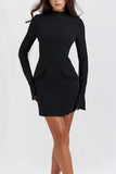 Dodobye Solid Color Mock Neck Bell Sleeve Dress