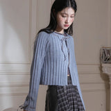 Dodobye Blue Ribbon Woolen Cardigan Two-Piece Set