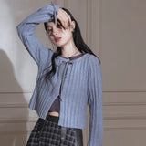 Dodobye Blue Ribbon Woolen Cardigan Two-Piece Set