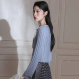 Dodobye Blue Ribbon Woolen Cardigan Two-Piece Set