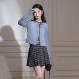 Dodobye Blue Ribbon Woolen Cardigan Two-Piece Set