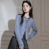 Dodobye Blue Ribbon Woolen Cardigan Two-Piece Set