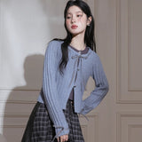 Dodobye Blue Ribbon Woolen Cardigan Two-Piece Set