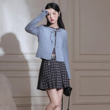 Dodobye Blue Ribbon Woolen Cardigan Two-Piece Set