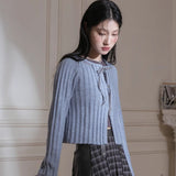 Dodobye Blue Ribbon Woolen Cardigan Two-Piece Set