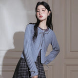 Dodobye Blue Ribbon Woolen Cardigan Two-Piece Set