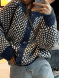 Dodobye-Button Front Jacquard Knit Cardigan