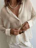 Dodobye Button Front Semi Sheer Long Sleeve Blouse