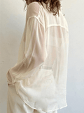 Dodobye Button Front Semi Sheer Long Sleeve Blouse