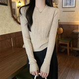 Black Friday Dodobye Elegant Knitted Pullover Women Korean Slim Stretch Vertical Pit Stripes Solid Sweater Spring Fall Long Sleeved O-Neck Female Top