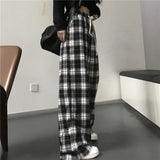 Dodobye Black Plaid Woman Pants Casual  4XL Loose Wide Leg Trouser Retro Teens Harajuku Lace Up Hip-hop All-match Streetwear