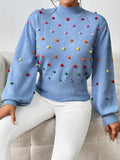 christmas outfit Dodobye Long Sleeves Loose Pompom Triming Round-Neck Knitwear Pullovers Sweater Tops