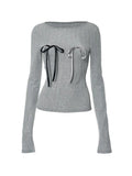 Dodobye-Shimmering Bow Decor Crew Neck Long Sleeve Knit