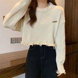 Black Friday Dodobye Hollow Out Knitted Sweater Women Long-Sleeved Harajuku Y2K Chic Loose Lazy Pullover Hip-Hop Spring Fall Female Cropped Tops