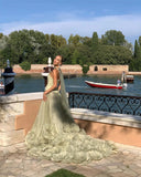 Dodobye Elegant Strapless Long Train Party Dresses Detachable Shawl vestido de gala noche mujer Floor-Length Organza Dress Women-(PRE-ORDER)