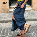 thanksgiving outfit Dodobye 2024 Spring Summer Casual Denim Women Skirts Fashion Vintage Loose Sashes Elegant Chic Ladies Long Skirts