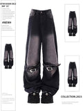 Dodobye 2025 Women's Vintage Black Gothic Jeans Y2k Wide Leg Denim Pants 2000s Punk Baggy High Waist Jeans Korean 90s Oversize Trousers