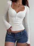 Dodobye-Solid Breasted Ribbed Long Sleeve Knit