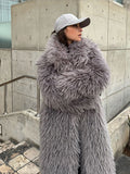 christmas outfit Dodobye Women's Fashion Grey Warm Faux Fur Long Coat 2024 Luxury Lapel Full Sleeve Thick Fluffy Overcoat Winter Casual Female Streetwear