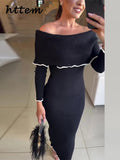 Dodobye Elegant Knit Off Shoulder Midi Dress Women Slim Slash Neck Long Sleeve Hip Package Female Dresses 2024 Autumn Lady Casual Robes