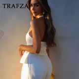 thanksgiving outfit Dodobye 2024 Spring Summer Casual Women Solid Suits Fashion V Neck Halter Single Breasted Vests+Chic High Waist Wide Leg Pants