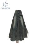 Dodobye Women Blue Y2k A-line Jeans Skirt Elegant Harajuku Long Denim Skirts Streetwear 90s Aesthetic Vintage Cowboy Skirt 2000s Clothes