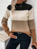 christmas outfit Dodobye Long Sleeves Contrast Color Round-Neck Pullovers Sweater Tops