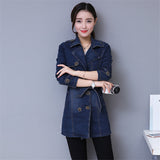 Dodobye 2025 Autumn Denim Jacket Coat Women Double-breasted Full Sleeves Vintage Windbreaker Female Long Jean Jacket Outerwear Tops R640