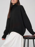 christmas outfit Dodobye High-Low Long Sleeves Solid Color Split-Joint High Neck Sweater Tops