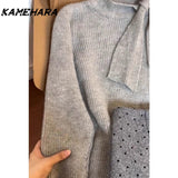 Dodobye Japanese Shibuya Grey Sweater Paired Polka Dot Mini Skirt Winter Korean Sweet Spicy Streetwear Y2k 2 Piece Sets Платье