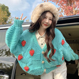 Dodobye Women Harajuku Strawberry Loose Cardigan Sweater Fall Fashion Long Sleeve Korean Tops Chic Female Preppy Style Y2k Sweater