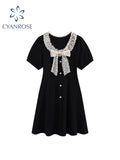 Dodobye Women Lace Patchwork Short Sleeve Black Gothic A-line Mini Dress Korean Harajuku Vintage Dress Y2k One Piece Frocks 2025 Summer