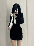 Dodobye 2025 Winter Sexy Slim Bodycon Y2k Mini Dress Woman Black Elegant Short Party Dress Outwear Casual One Piece Dress Korean Fashion