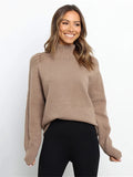 christmas outfit Dodobye Stylish Long Sleeves Loose Solid Color High-Neck Sweater Tops