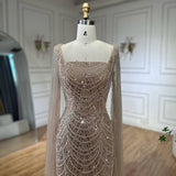 Dodobye Customized Champagne Beaded Square Collar robes de soirée Long Sleeves A-line Party Dresses Floor-Length Prom Dress 2024-(PRE-ORDER)