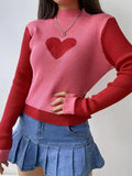 Dodobye-Knit Heart Print Slim Sweater