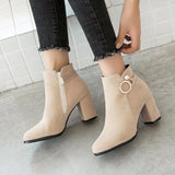 thanksgiving outfit Dodobye Women's half boots Ankle boots Flock Square-Heeled Side Short-Tube Boots High Heel British