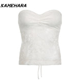 Dodobye Solid Backless Bandage Corset Top Sweet Lace Stitched Strapless Tube Tops Women Sexy Club Party Tee Y2k Camis 민소ë§?í‹?여성