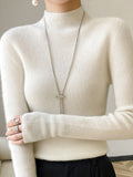 christmas outfit Dodobye Casual Skinny Long Sleeves Solid Color Half Turtleneck Sweater Tops